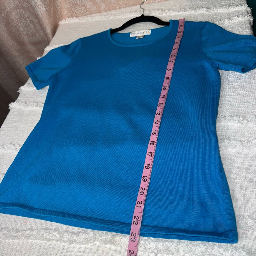 Vintage Casual Corner NWT 100% Cotton Short Sleeve Blue Knit Sweater Sz Medium - Picture 2 of 8
